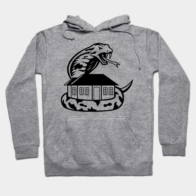 King Cobra or Ophiophagus Hannah Venomous Snake Guarding a House Ready to Attack Mascot Black and White Hoodie by patrimonio